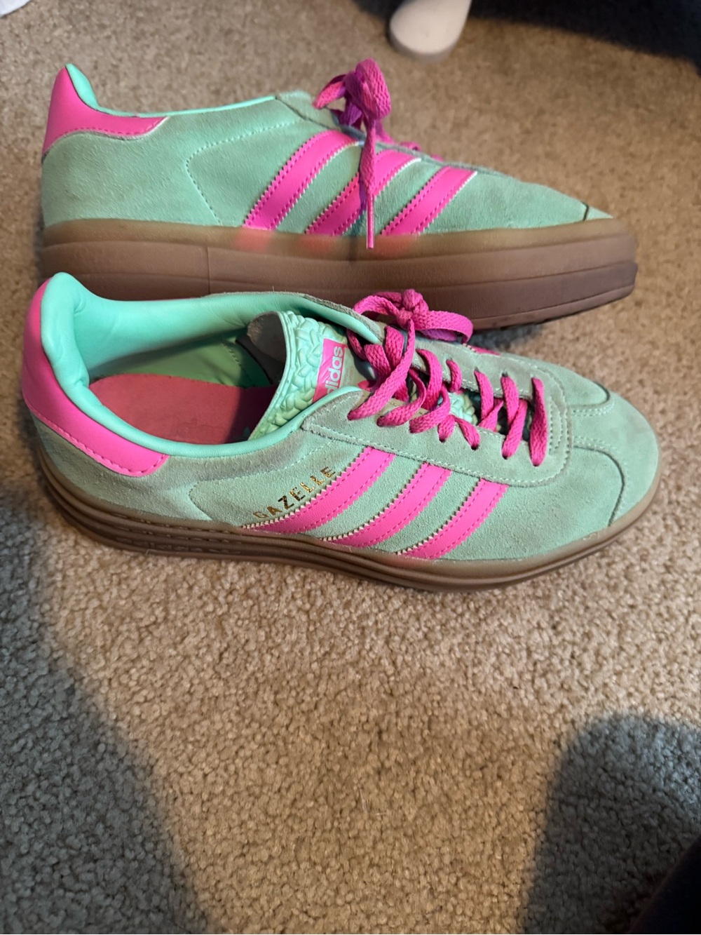adidas Gazelle Platform Sneakers in Mint Green & Hot Pink